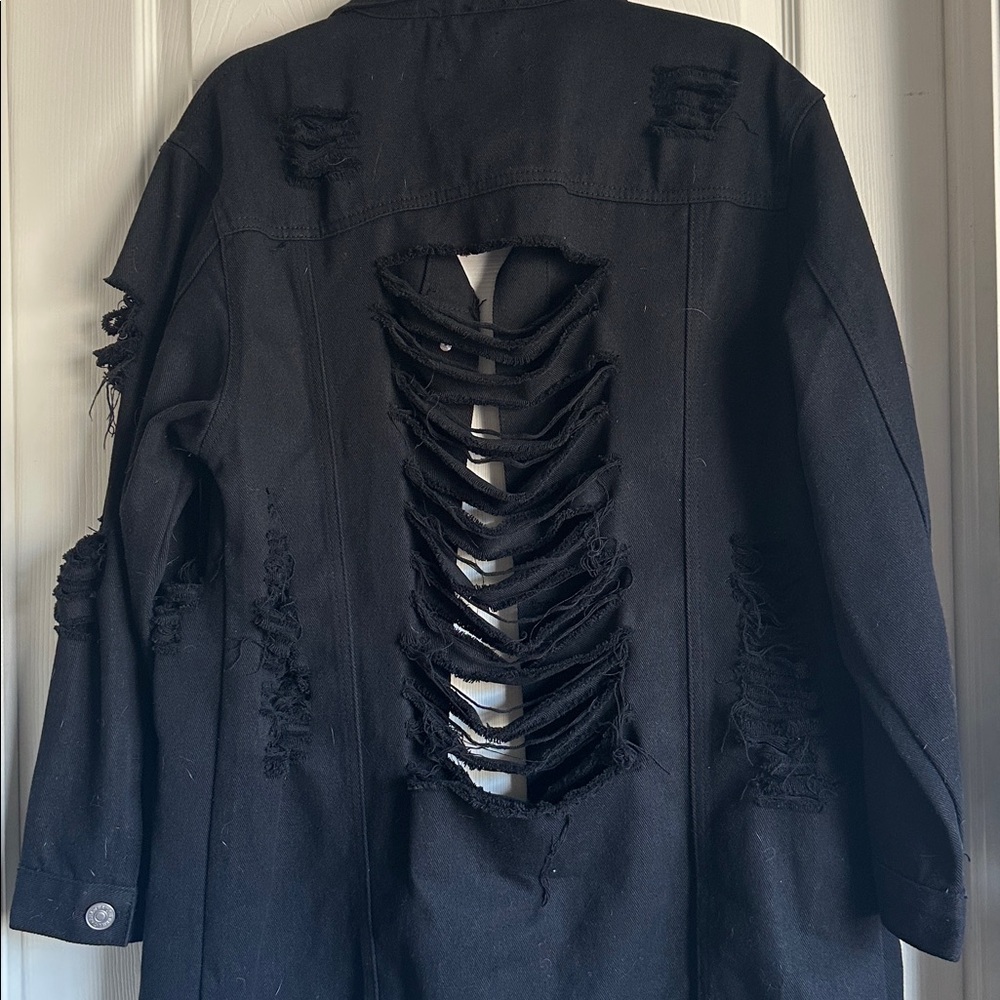 Thrill Black Ripped Denim Jacket - Picture 7 of 9